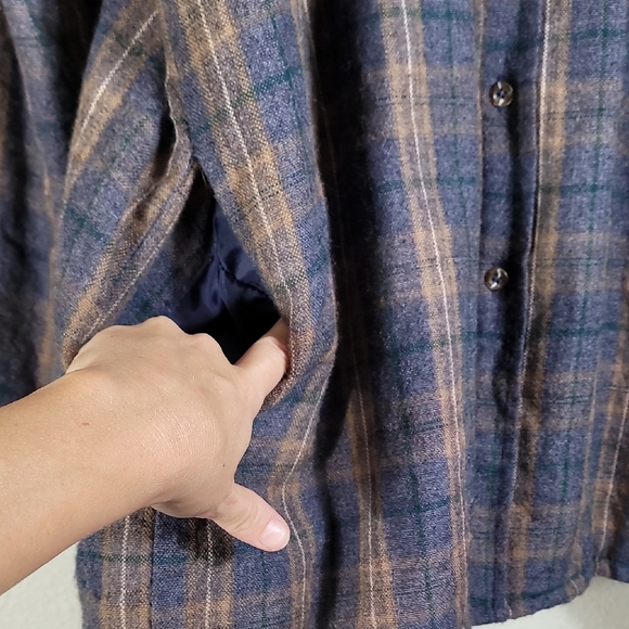 Vintage Himalaya Mens Quilted Wool Button Up Shacket Size XLT Plaid Flannel Blue - Picture 8 of 14